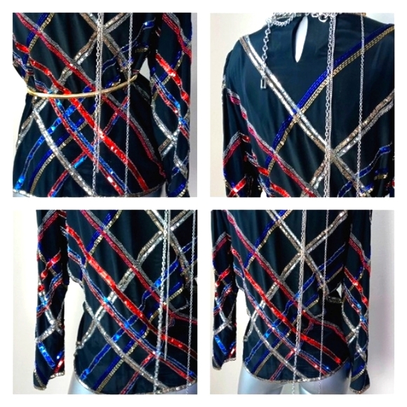 100% Silk "ARGENTI" Sequins & Beads Cocktail Vintage Top - Picture 14 of 14